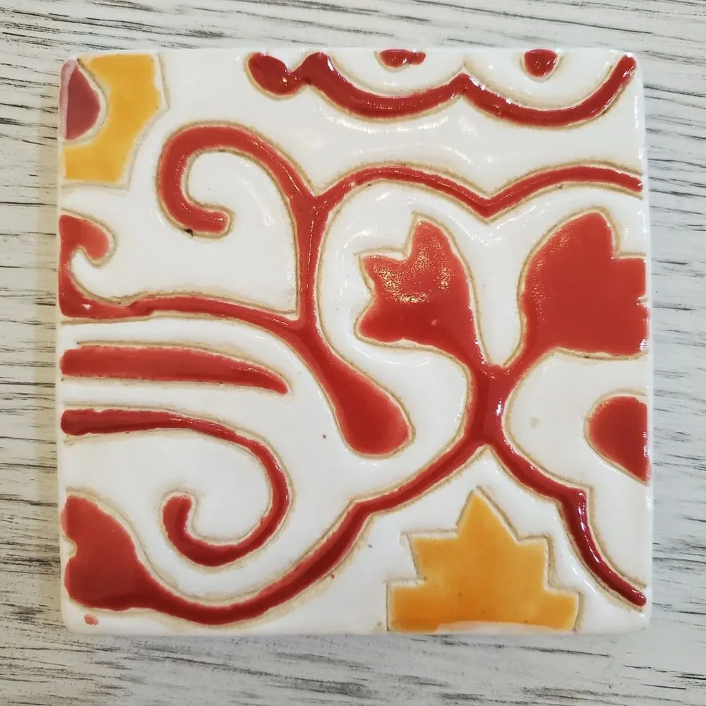 Pier 1 Ceramic Tile Scrollwork Glossy Finish Square Coasters Set of 3